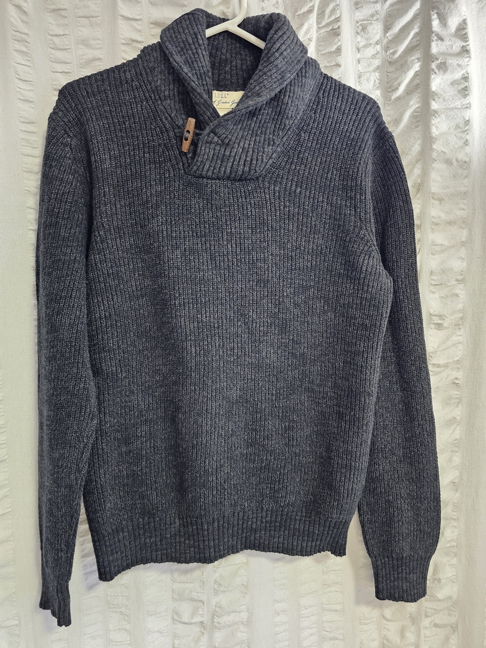 L.O.G.G H&m Men's 100% Cotton Shawl Collar Knit Toggle Pullover Sweater - Gray